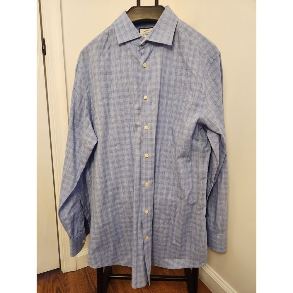 Charles Tyrwhitt Dress Shirt 16.5 Slim Fit Long Sleeve Blue On Blue Check